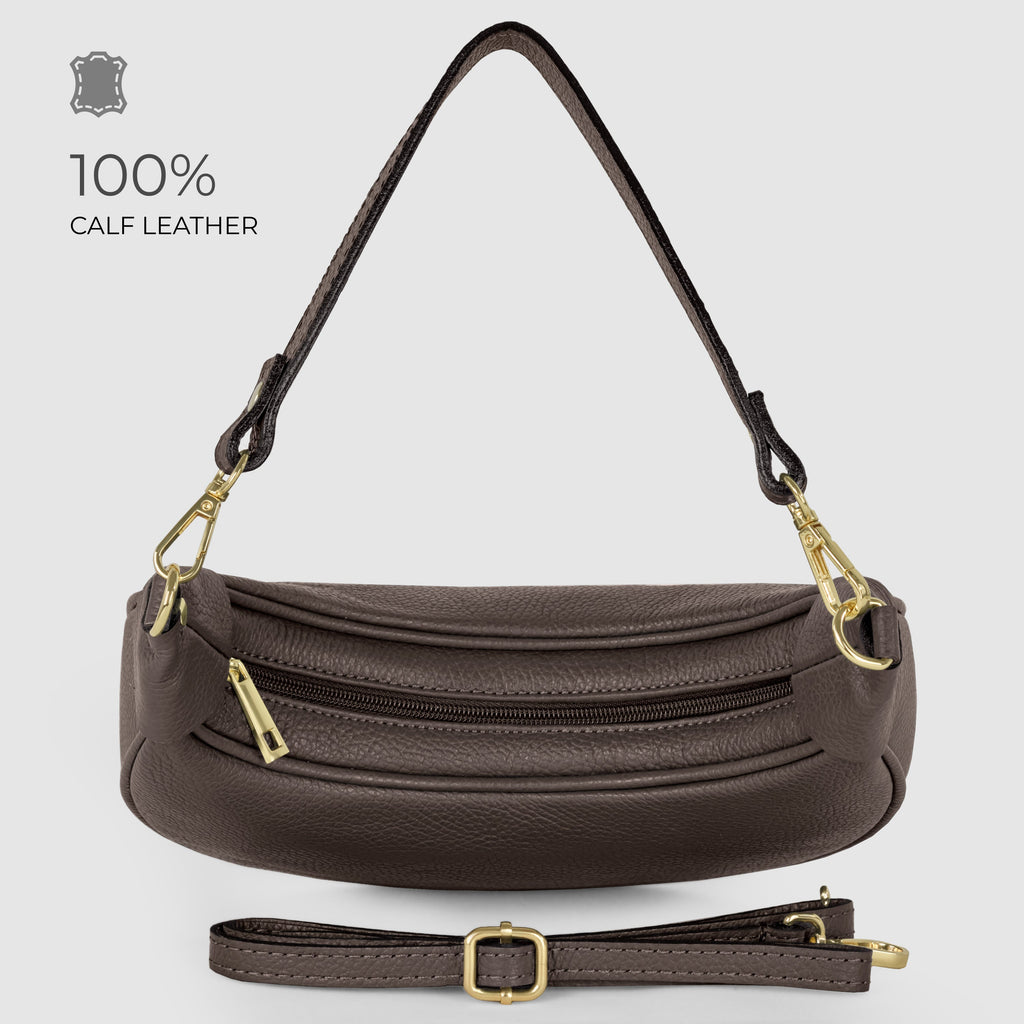 Italian full-grain leather shoulder bag Verona in black