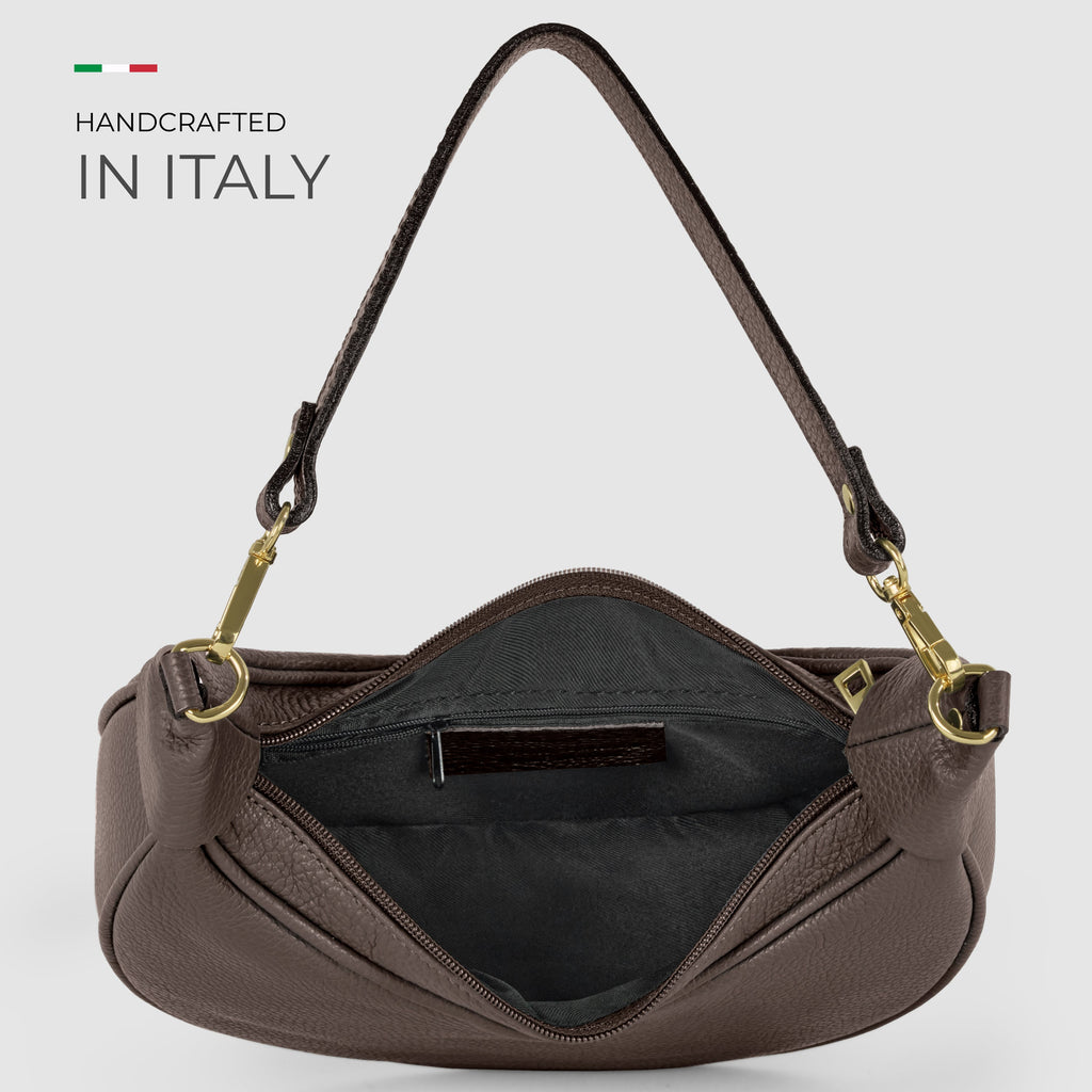 Italian full-grain leather shoulder bag Verona in black