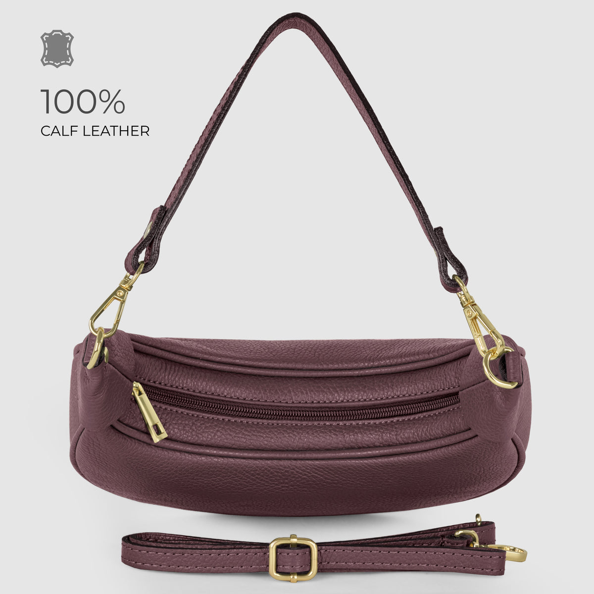 Italian full-grain leather shoulder bag Verona in black