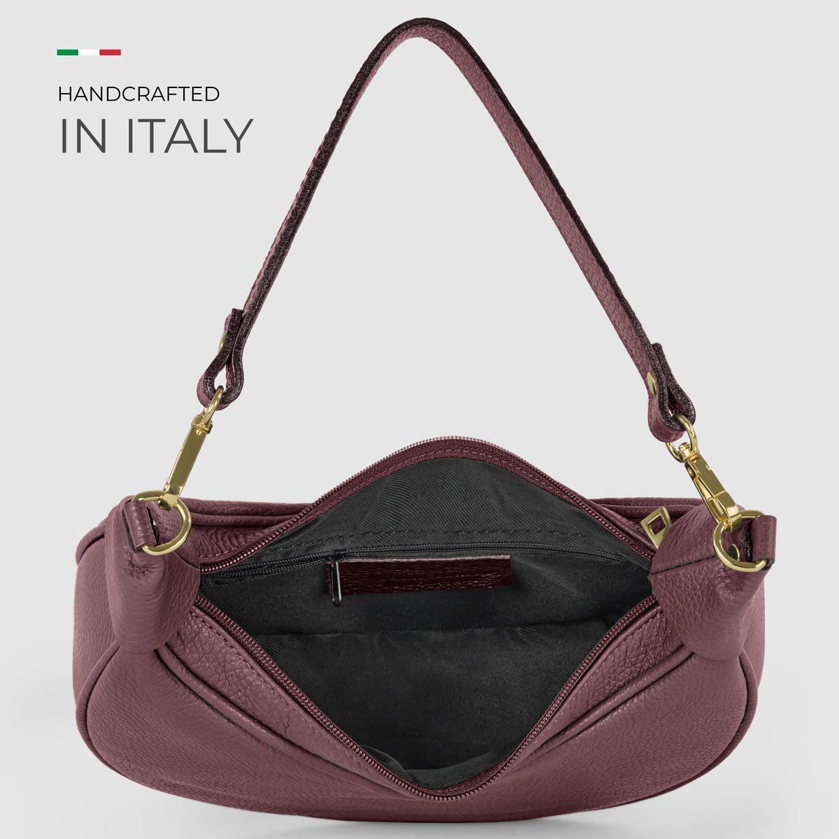 Italian full-grain leather shoulder bag Verona in black