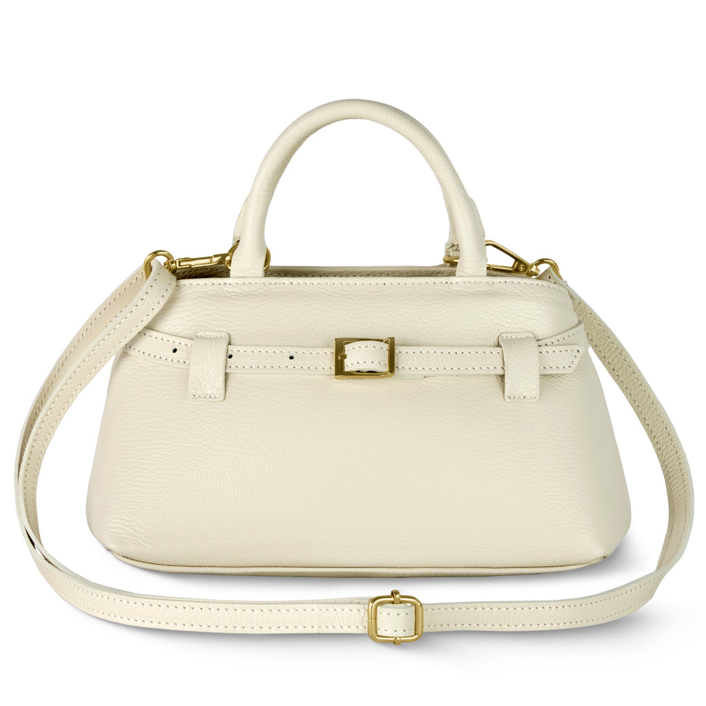 Italian full-grain leather top-handle bag Cervia in denim