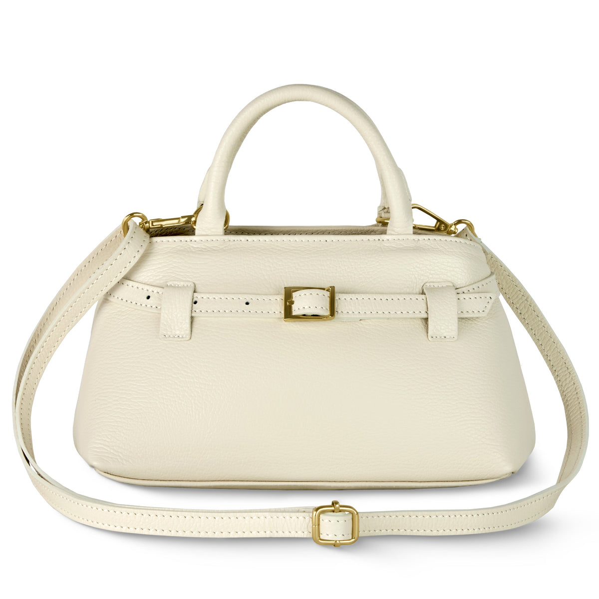 Italian full-grain leather top-handle bag Cervia in denim