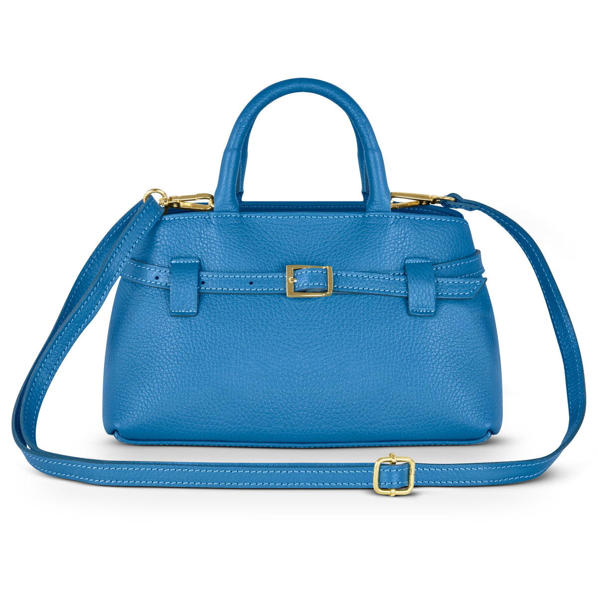 Italian full-grain leather top-handle bag Cervia in denim
