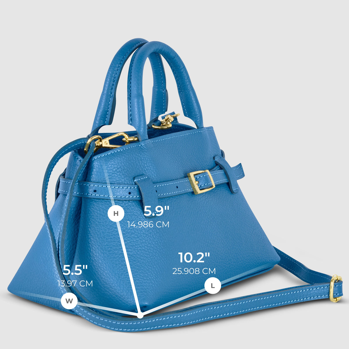 Italian full-grain leather top-handle bag Cervia in denim