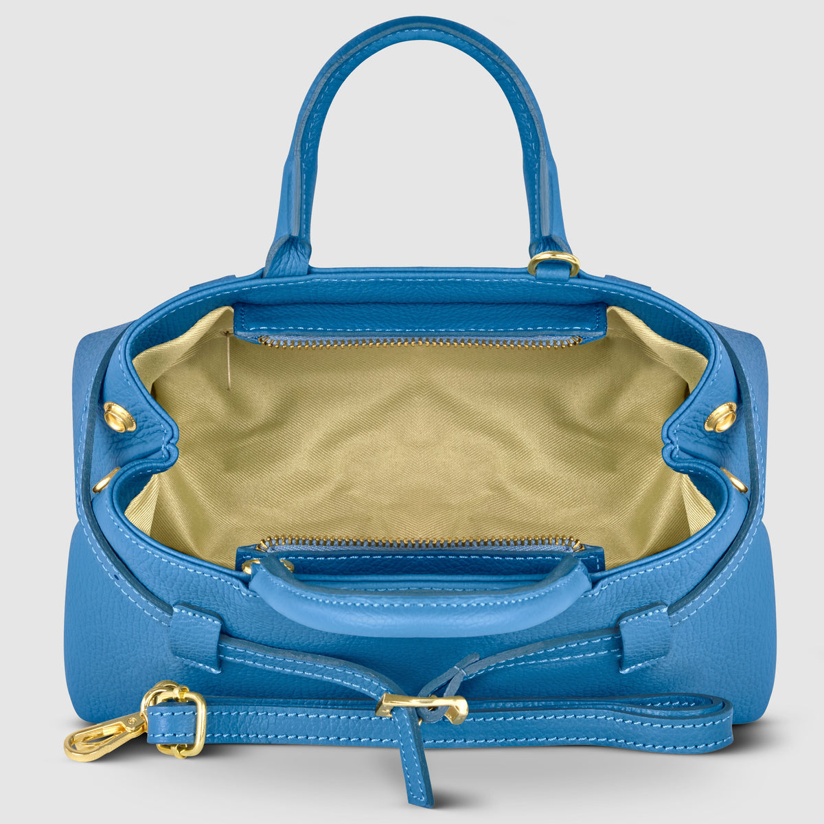 Italian full-grain leather top-handle bag Cervia in denim