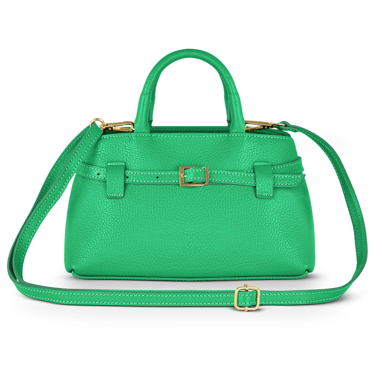 Italian full-grain leather top-handle bag Cervia in denim