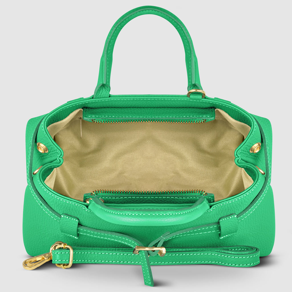 Italian full-grain leather top-handle bag Cervia in denim