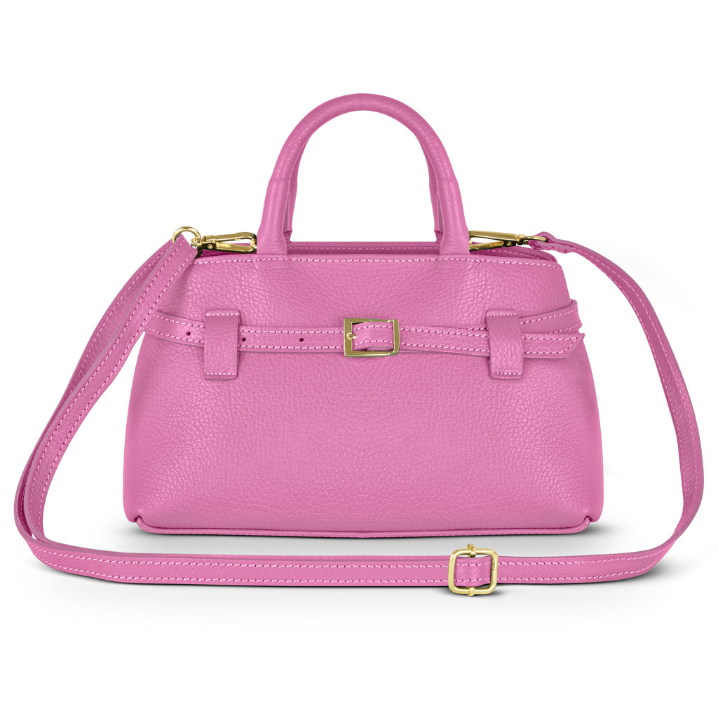 Italian full-grain leather top-handle bag Cervia in denim