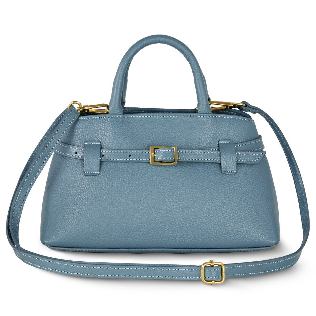 Italian full-grain leather top-handle bag Cervia in denim