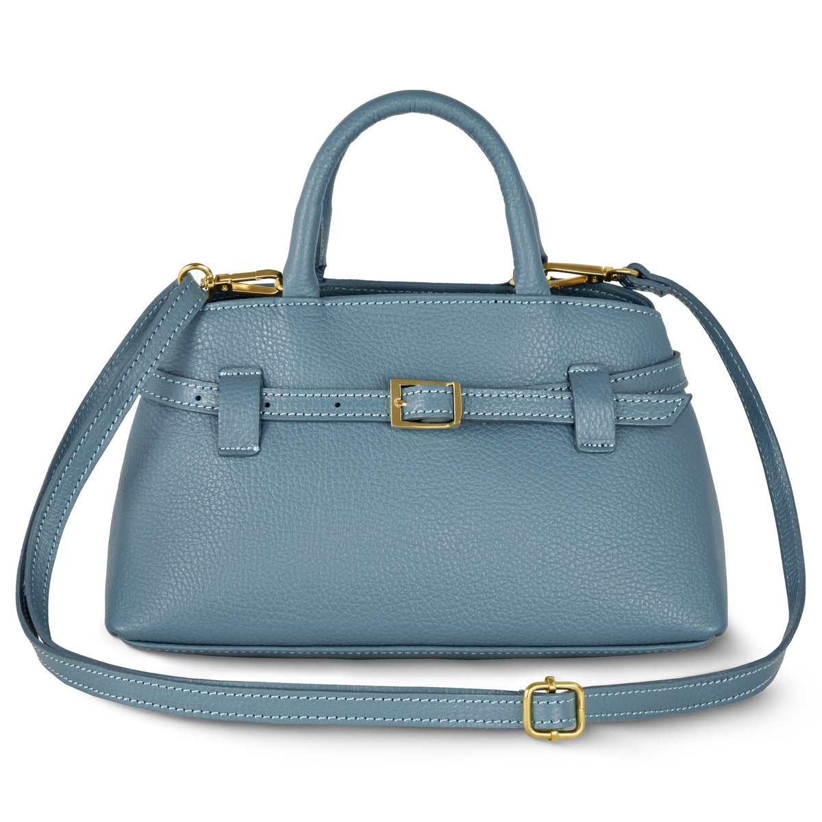 Italian full-grain leather top-handle bag Cervia in denim
