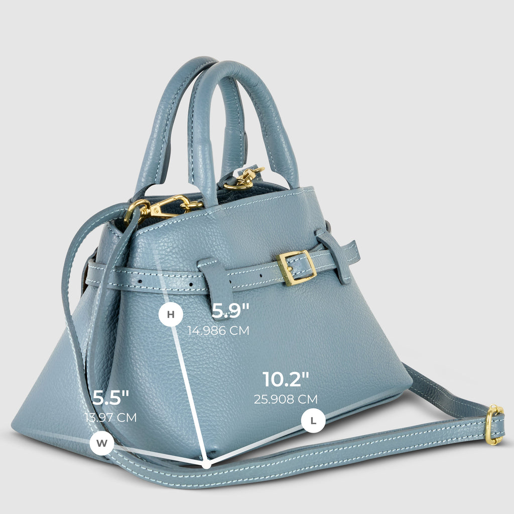 Italian full-grain leather top-handle bag Cervia in denim