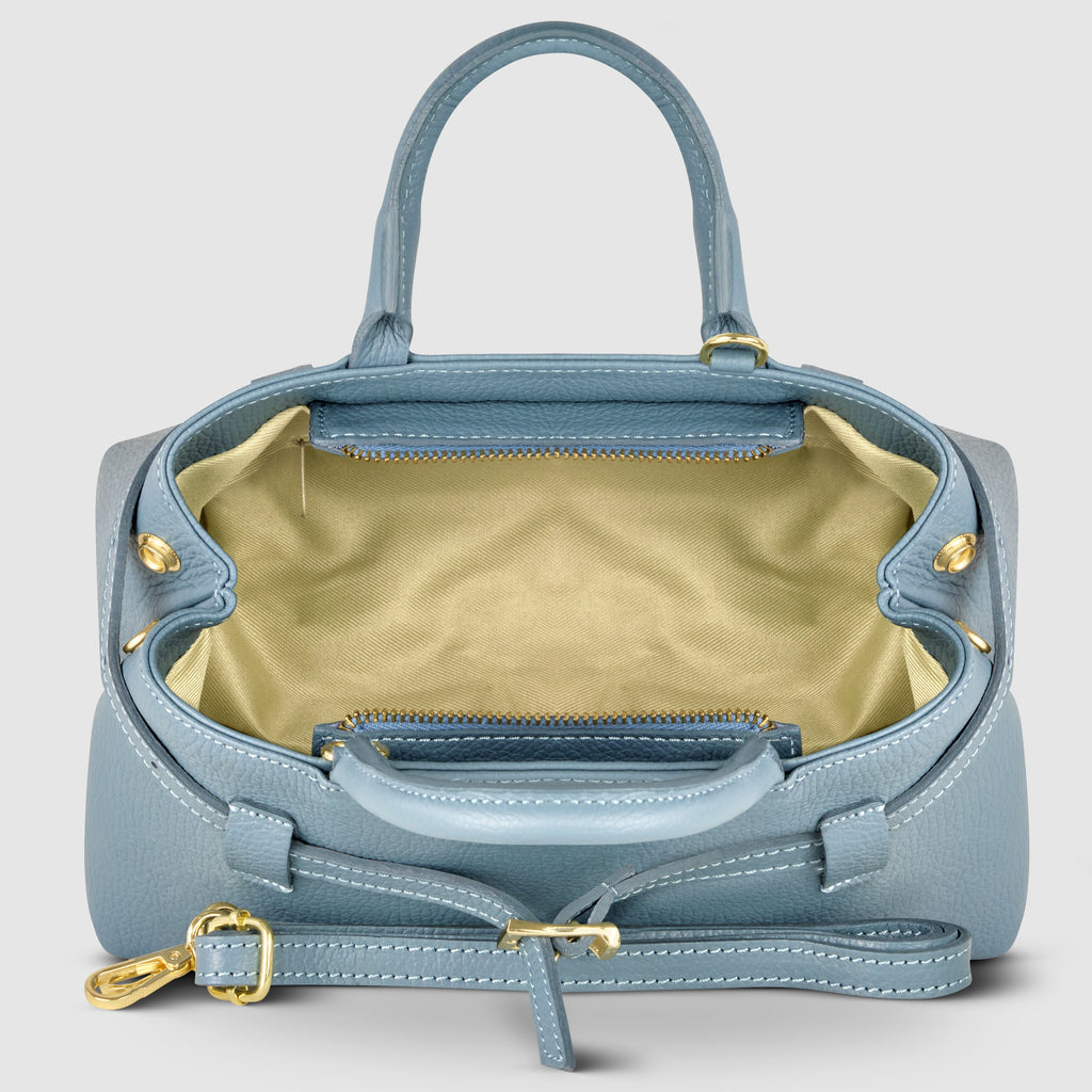 Italian full-grain leather top-handle bag Cervia in denim