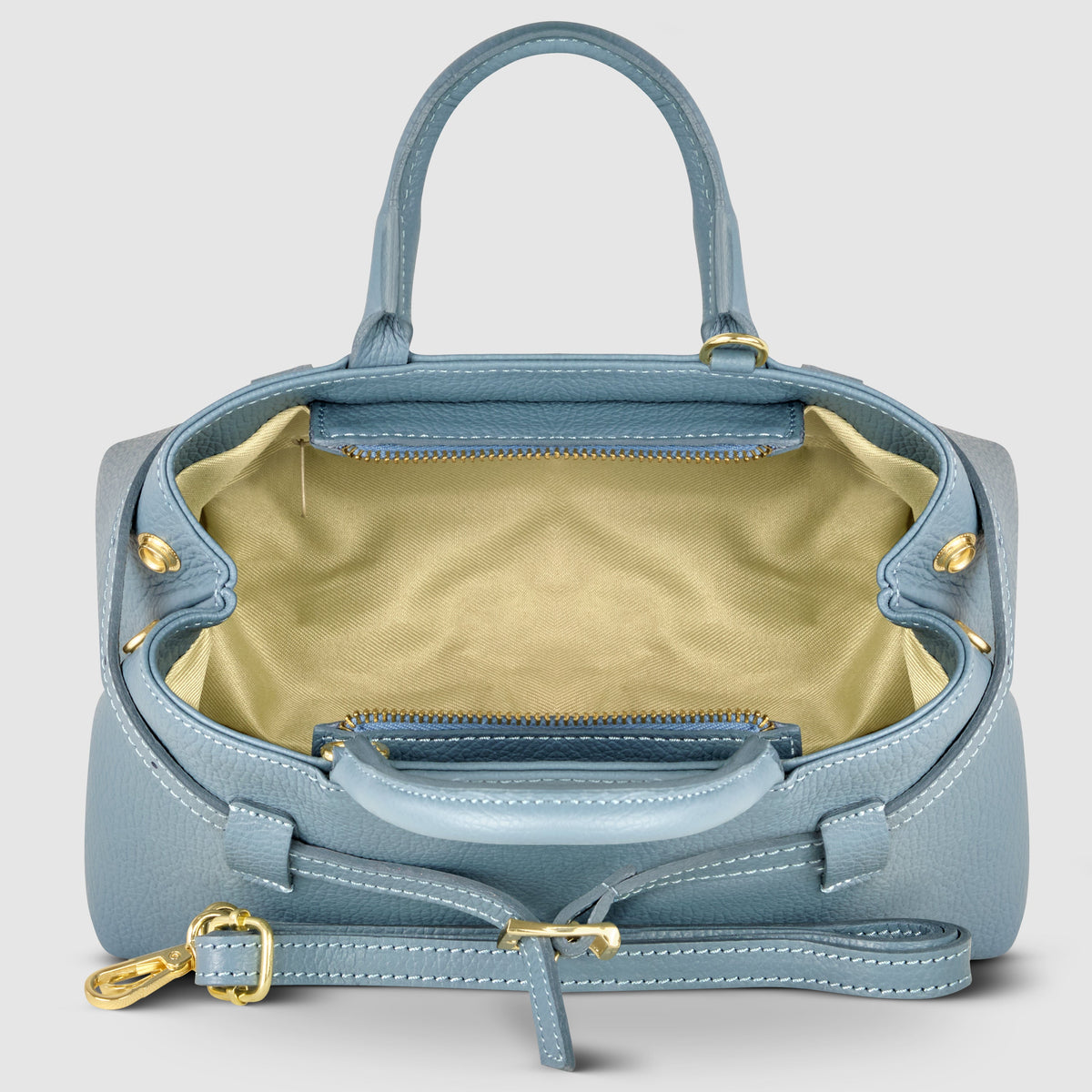 Italian full-grain leather top-handle bag Cervia in denim
