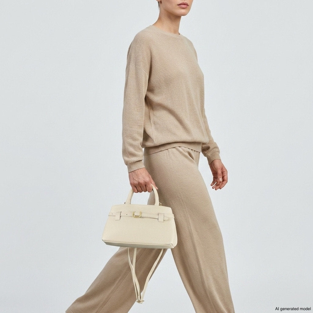 Italian full-grain leather top-handle bag Cervia in denim