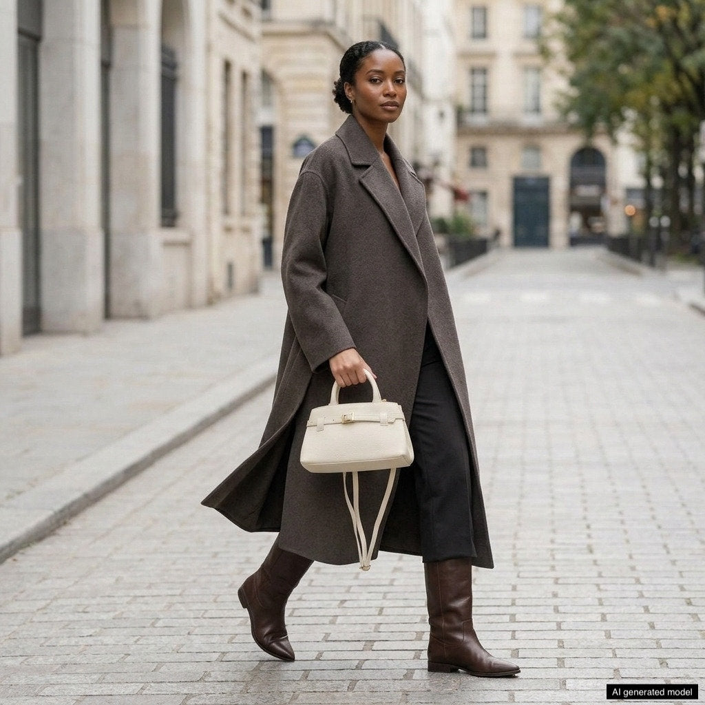 Italian full-grain leather top-handle bag Cervia in denim