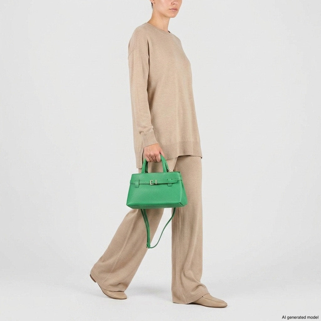Italian full-grain leather top-handle bag Cervia in denim