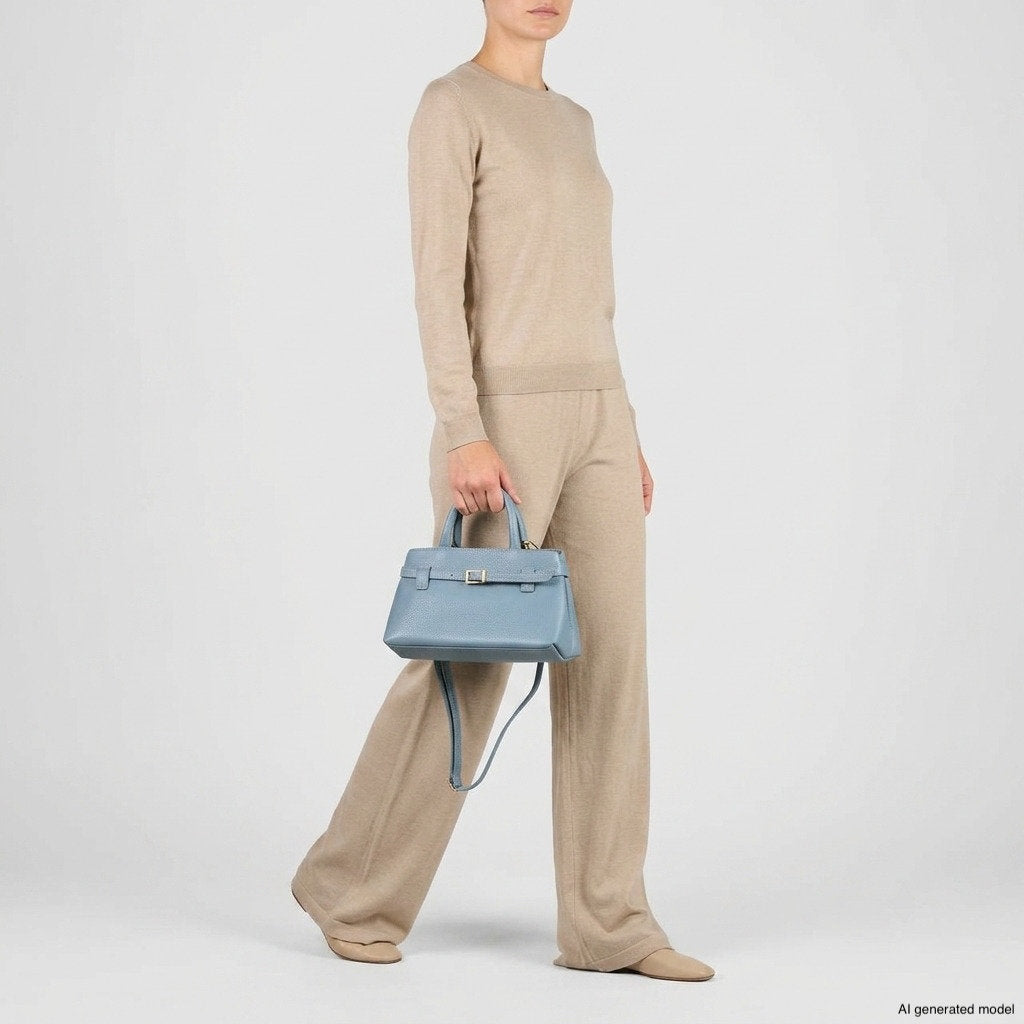 Italian full-grain leather top-handle bag Cervia in denim