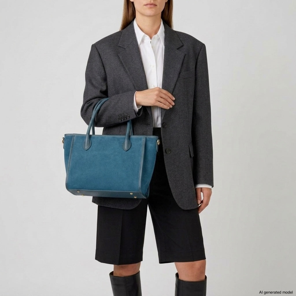 Italian Suede & Leather Top-Handle Bag – Alba, Made in Florence | ESVILA