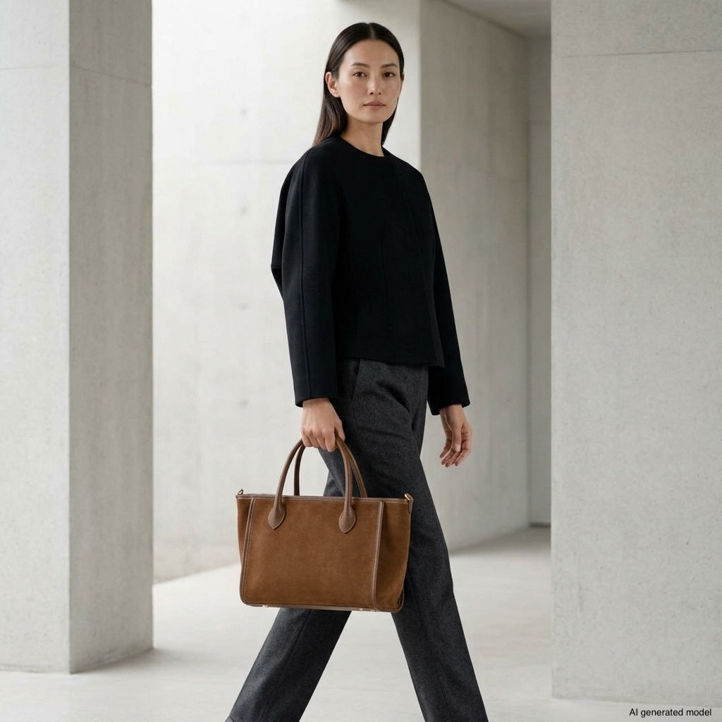 Italian Suede & Leather Top-Handle Bag – Alba, Made in Florence | ESVILA