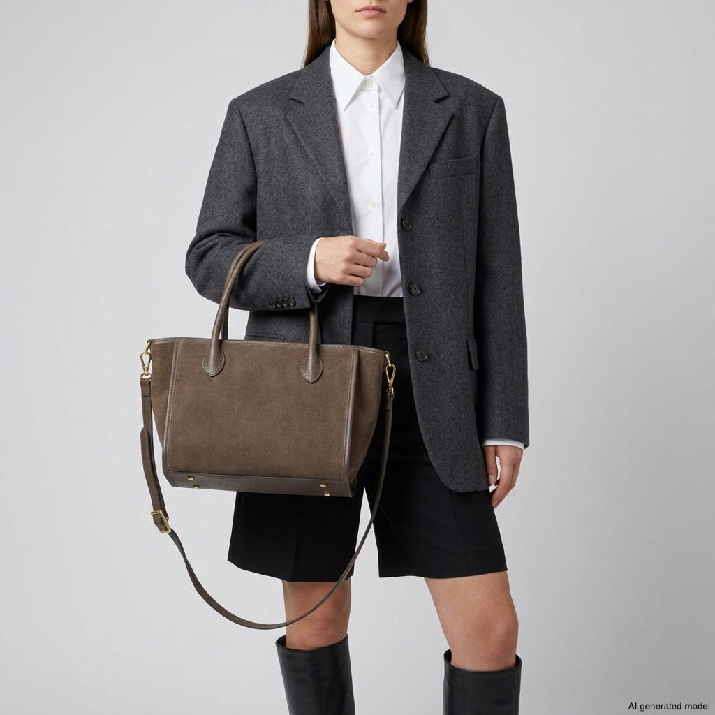 Italian Suede & Leather Top-Handle Bag – Alba, Made in Florence | ESVILA