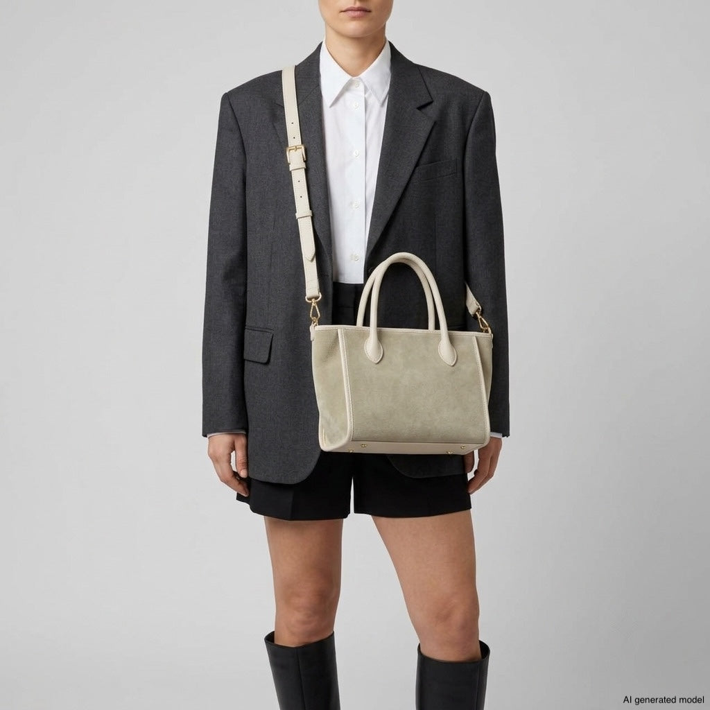 Italian Suede & Leather Top-Handle Bag – Alba, Made in Florence | ESVILA