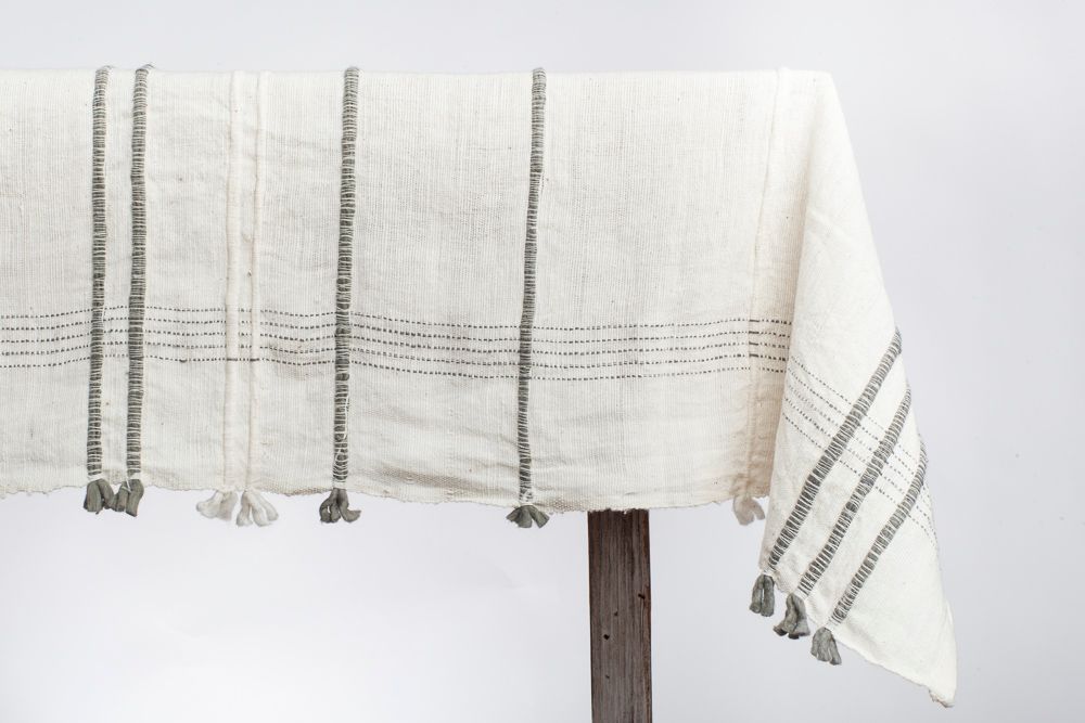 Ribbons handwoven cotton tablecloth 96x54 inches