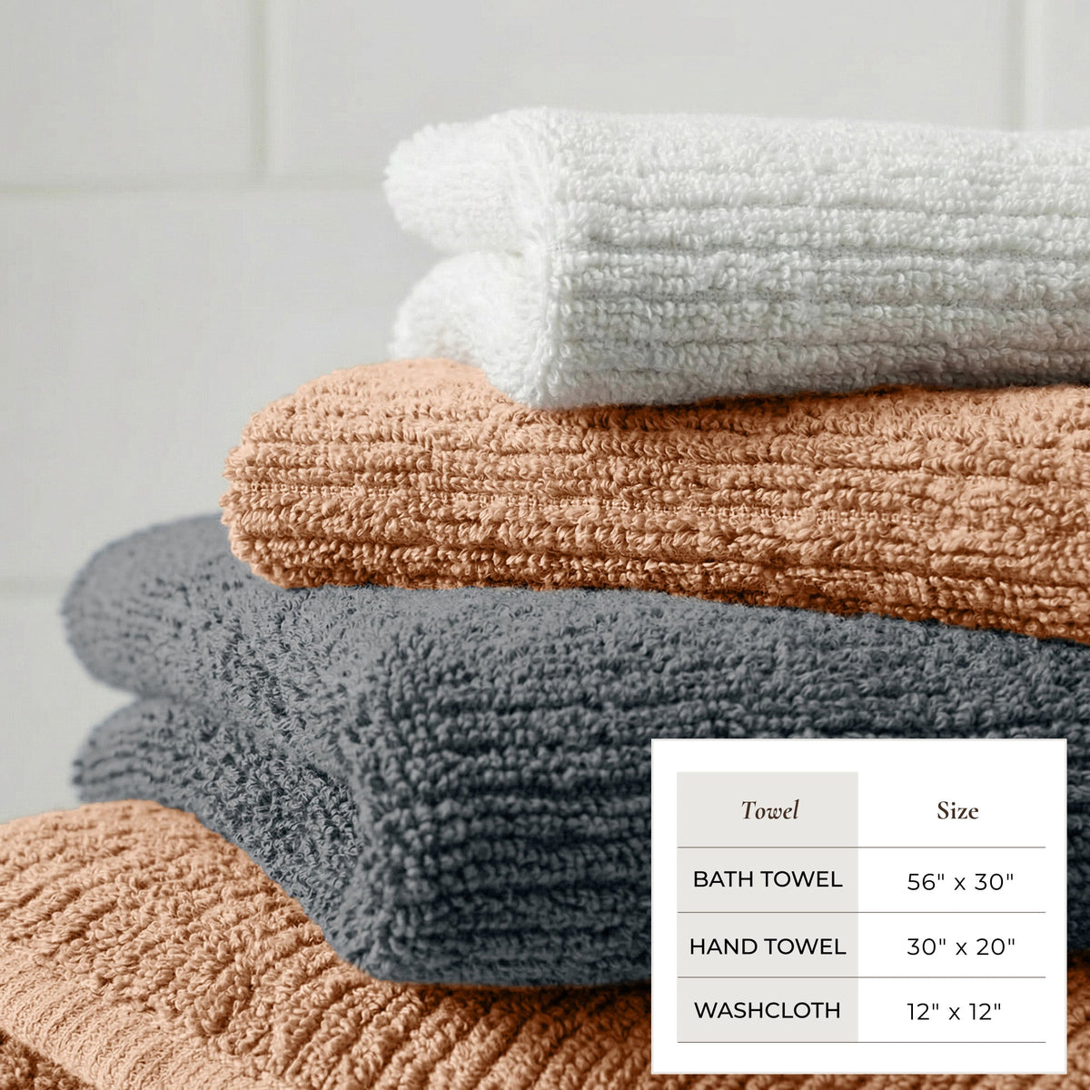 Turkish Cotton Ribbed Bath Towel Set of 6 | ESVILA