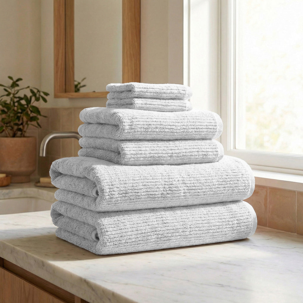 Turkish Cotton Ribbed Bath Towel Set of 6 | ESVILA