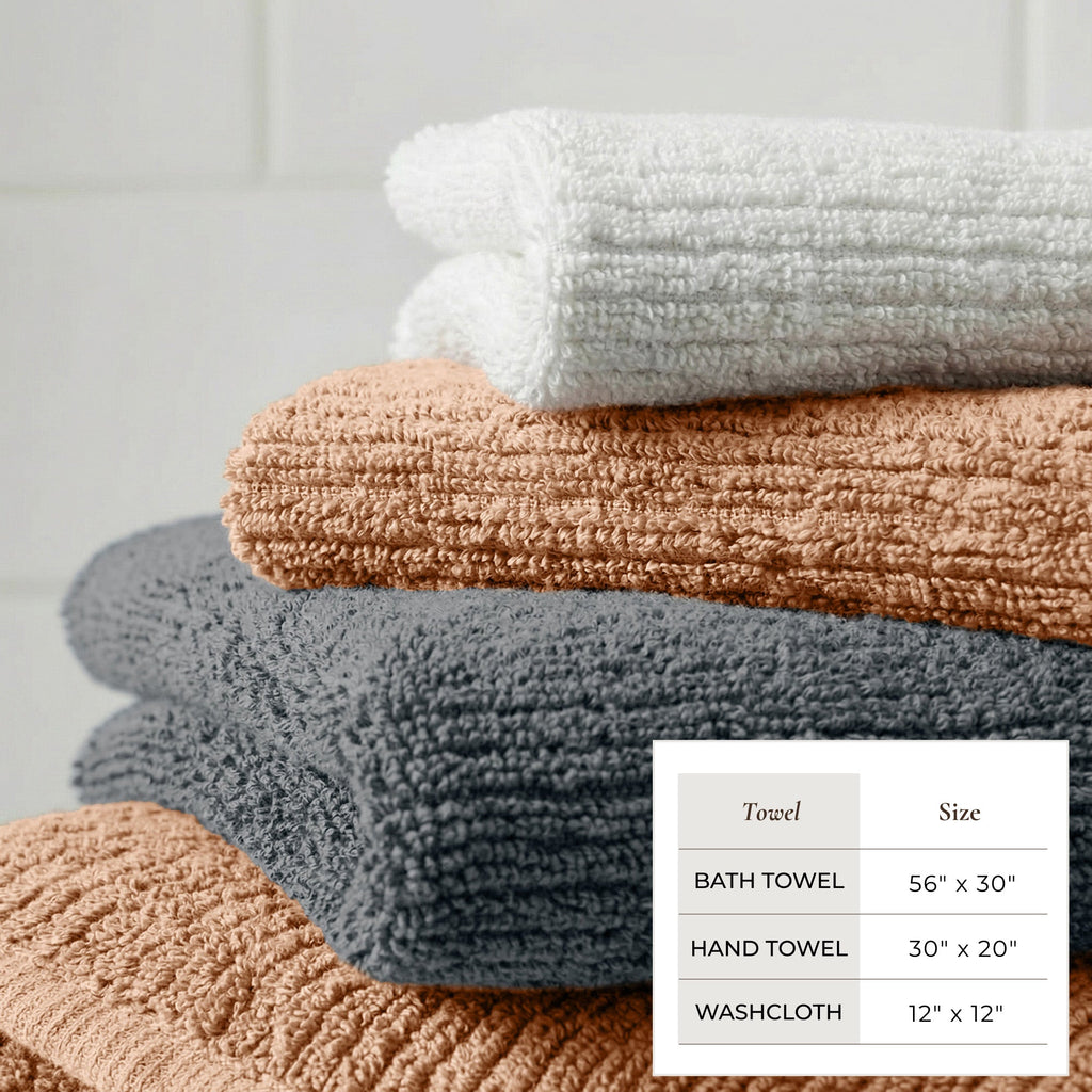 Turkish Cotton Ribbed Bath Towel Set of 6 | ESVILA